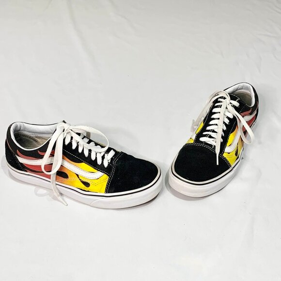 Vans Off The Wall Old School Flame Black Yellow Red US 8 Skateboard Shoes - Picture 4 of 11